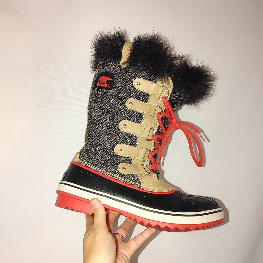 Sorel Tofino Herringbone Tan Black Coral Pink Tall Winter Boot NL2012-373 8.5